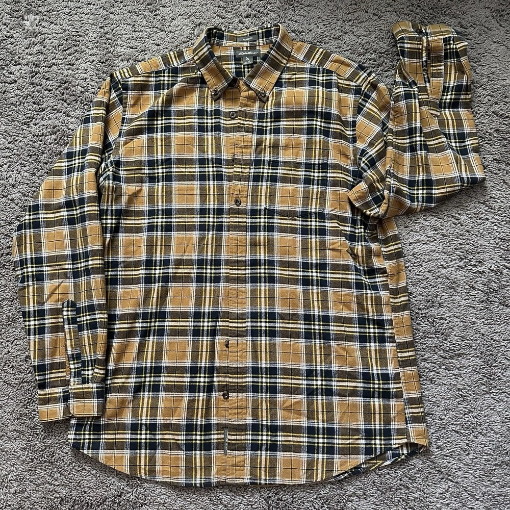 Eddie Bauer Y2K Men's Plaid Flannel Relaxed Fit Button Down Shirt Large Tall